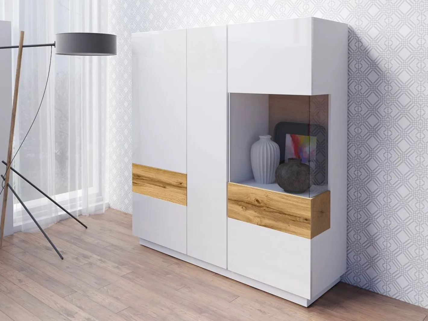 Vajillero 3 puertas Andrea Blanco y Madera^Petits-Meubles Hot