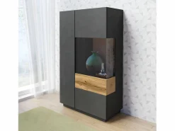 Vajillero 2 puertas apertura por la derecha Andrea antracita y Madera^Petits-Meubles Sale