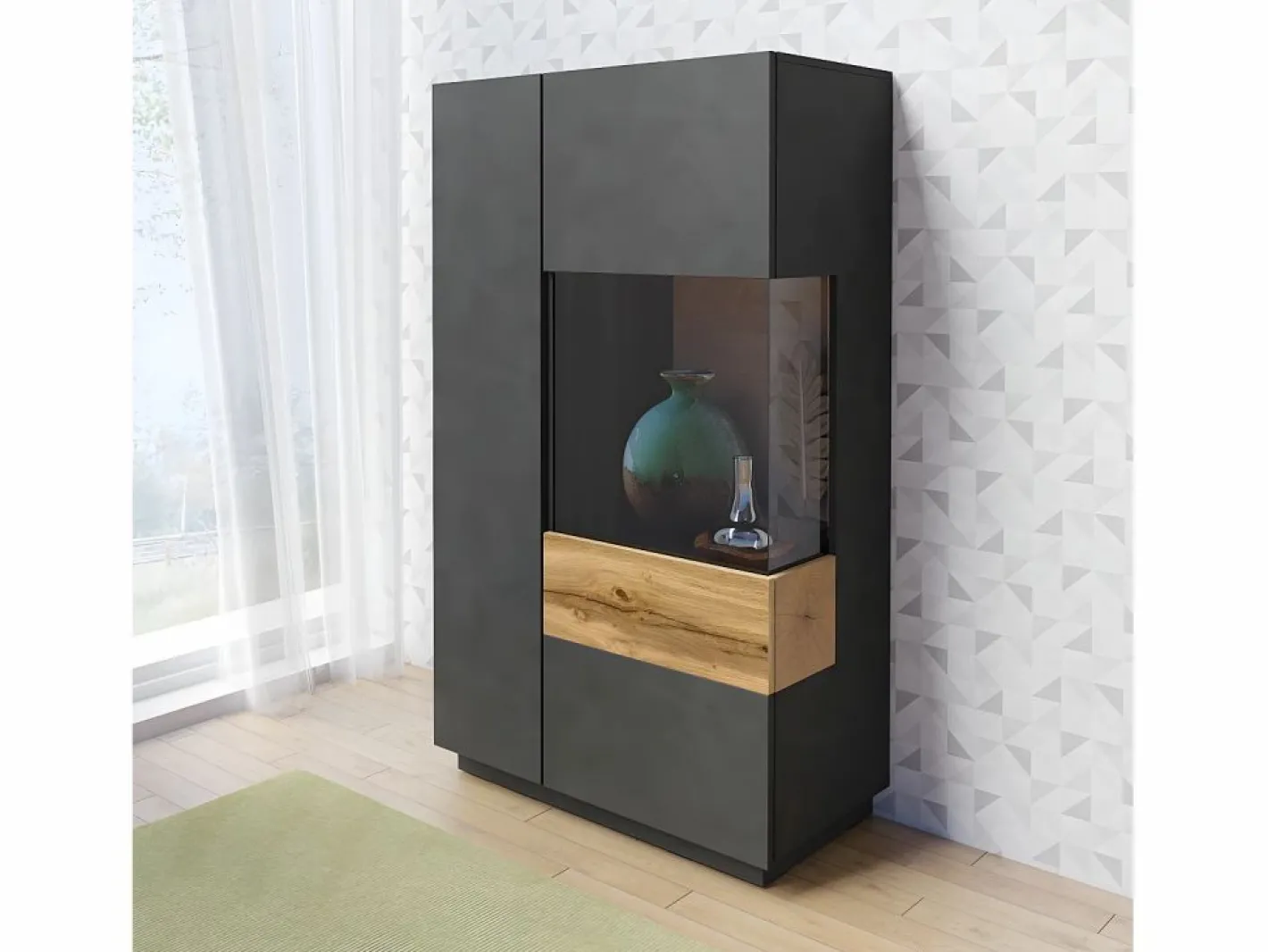 Vajillero 2 puertas apertura por la derecha Andrea antracita y Madera^Petits-Meubles Sale