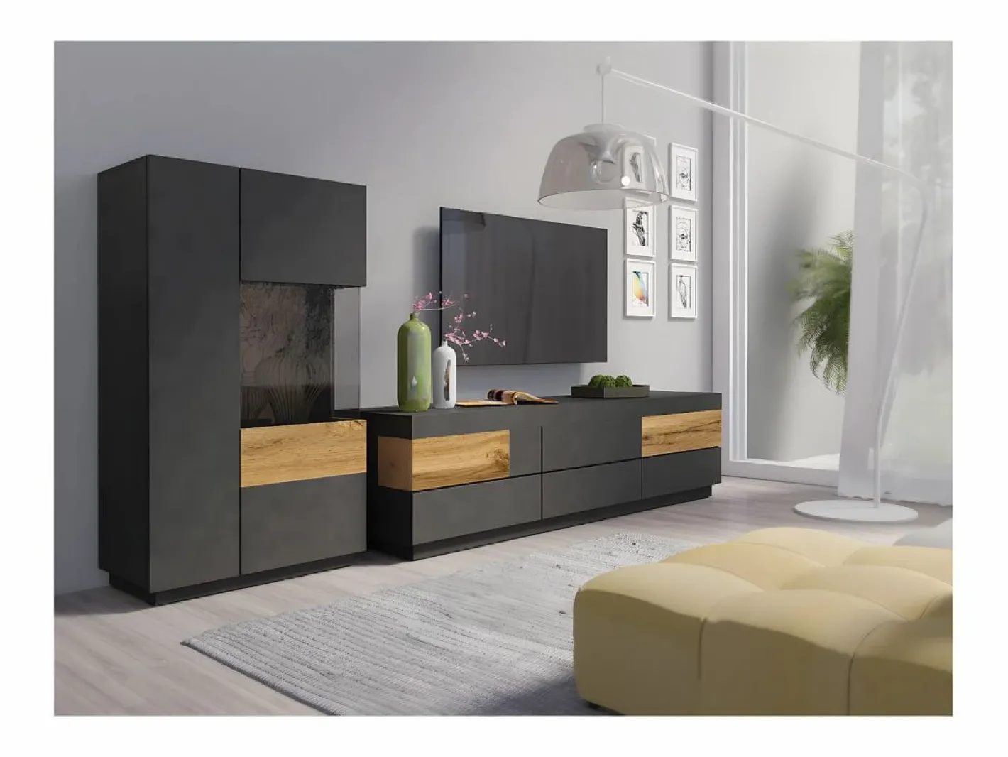 Vajillero 2 puertas apertura por la derecha Andrea antracita y Madera^Petits-Meubles Sale