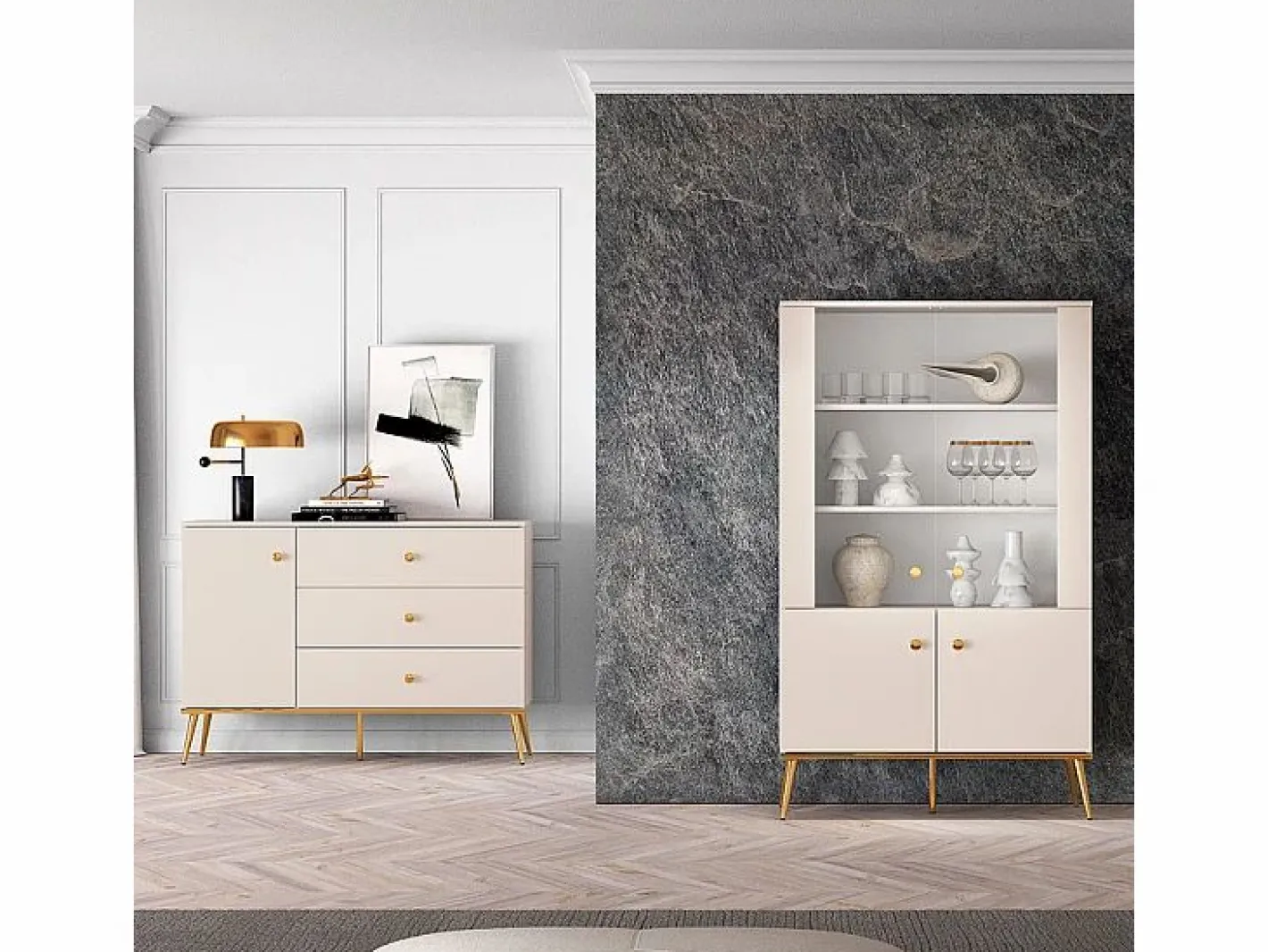 Vajillero 4 puertas Olivia Cachemira y Dorado^Petits-Meubles Discount