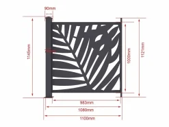 EXPERTLAND Cercados Y Ocultación|Valla de aluminio antracita motivo vegetal kit de extensión Alt.144 x An.110 cm BRAMENO