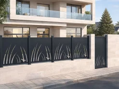 EXPERTLAND Cercados Y Ocultación|Valla de aluminio con motivo vegetal kit inicial Alt.144 x An.118 cm Antracita BRAMENO