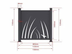 EXPERTLAND Cercados Y Ocultación|Valla de aluminio con motivo vegetal kit inicial Alt.144 x An.118 cm Antracita BRAMENO