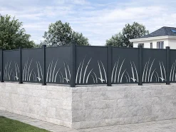 EXPERTLAND Cercados Y Ocultación|Valla de aluminio con motivo vegetal kit de extensión Alt.144 x An.110 cm Antracita BRAMENO