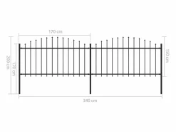 Valla de jardín con puntas de lanza acero (1,25-1,5)x3,4m ES437296 Negro New
