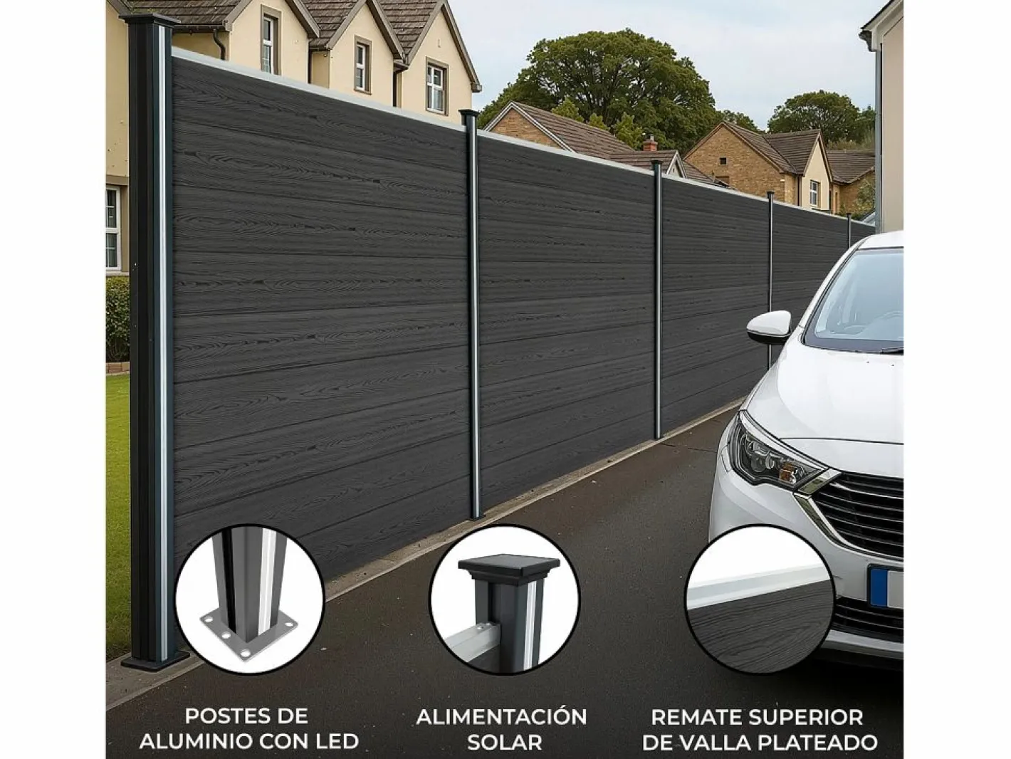 Vallas para exteriores de WPC y Aluminio - 6x Paneles + 7 Postes |^Monstershop Clearance