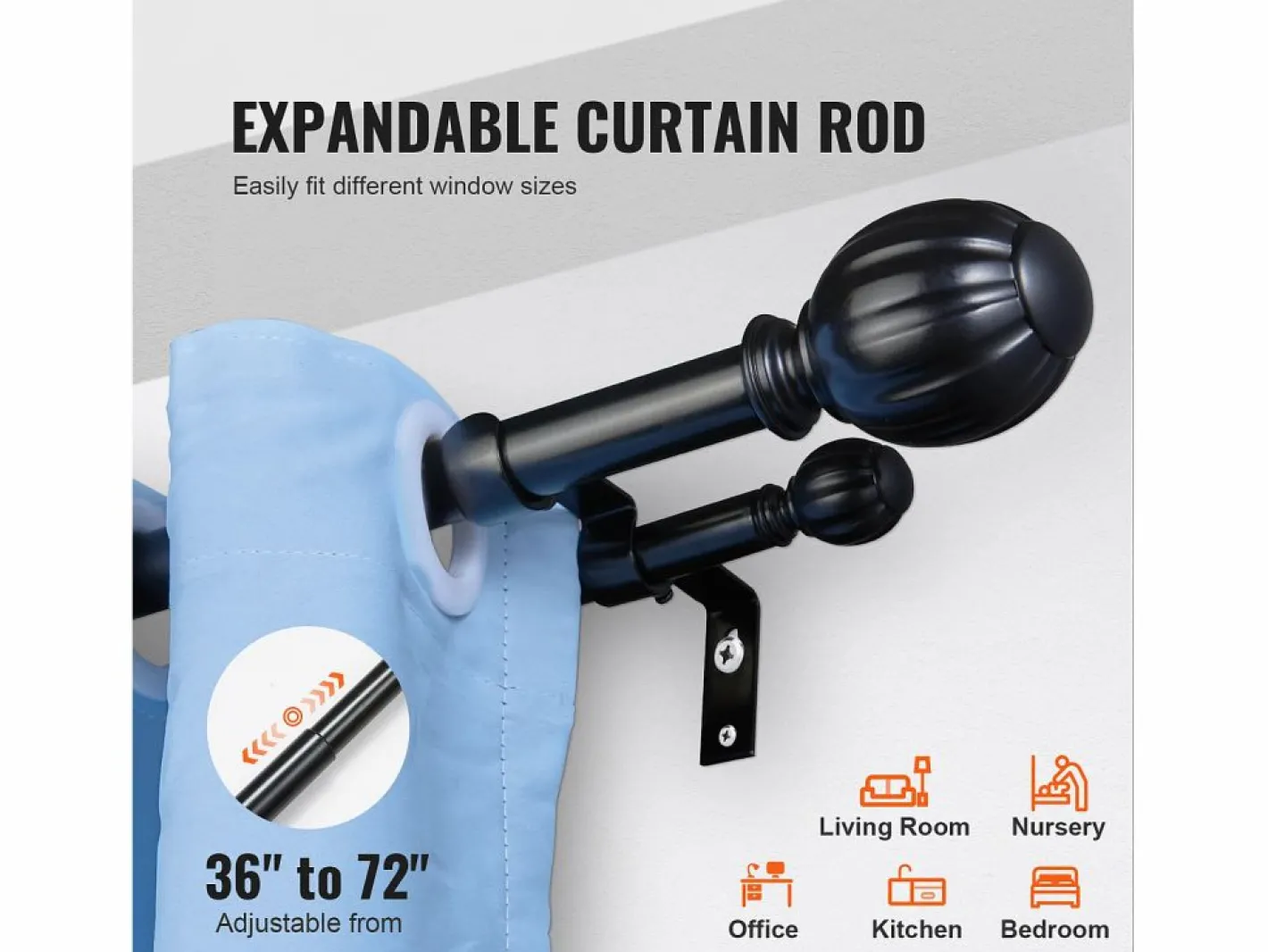 Varillas de Cortinas Dobles SucceBuy, Longitud Ajustable de 91.4-182.9 cm, para Salones, Dormitorios, Baños Negro Online