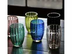 Vaso Zafferano Perle - Vidrio Soplado con Color, 32 cl, Hecho a Mano - Juego de 2 Vasos Artesanos para Agua o Cócteles Azul Online