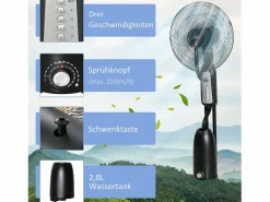 Aire Acondicionado, Ventilación|Ventilador de pedestal 2 en 1 con nebulizador de 2,8 L, función de nebulización, de metal, 120 cm de altura, (44,5 x 44,5 x 120 cm)