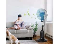 Ventilador de pedestal con nebulizador de 2,8 L, 3 modos, oscilación, temporizador y ángulo ajustable, (44,5 x 44,5 x 120 cm)^ Sale