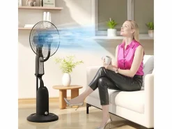 Ventilador de pedestal refrigerado por agua con niebla ajustable, 3 velocidades, tanque de 3 L, oscilación de 75°, (50x40x125cm) Negro New