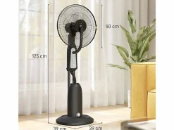 Ventilador de pedestal refrigerado por agua con niebla ajustable, 3 velocidades, tanque de 3 L, oscilación de 75°, (50x40x125cm) Negro New