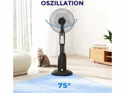 Ventilador de pedestal refrigerado por agua con niebla ajustable, 3 velocidades, tanque de 3 L, oscilación de 75°, (50x40x125cm) Negro New