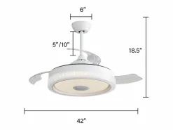 Ventilador de techo de 2 pulgadas - Ventilador de techo con iluminación LED y reproductor de música Bluetooth - para sala de estar y dormitorio Blanco Clearance