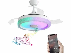 Ventilador de techo de 2 pulgadas - Ventilador de techo con iluminación LED y reproductor de música Bluetooth - para sala de estar y dormitorio Blanco Clearance