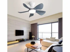Aire Acondicionado, Ventilación|Ventilador de techo con iluminación LED integrada, 5 palas de ABS transparente, motor DC, montaje empotrado (73,66x73,66x29,97cm)