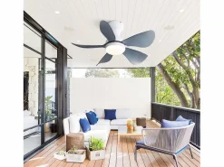 Aire Acondicionado, Ventilación|Ventilador de techo con iluminación LED integrada, 5 palas de ABS transparente, motor DC, montaje empotrado (73,66x73,66x29,97cm)