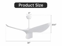 OKWISH Ventilador de techo con control remoto de 6 velocidades y aspas de ABS para dormitorio y sala de estar. Blanco New