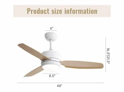 Ventilador de techo - Ventilador de techo con luz LED y 3 aspas de ABS - 6 tipos de ventiladores con control remoto - para sala de estar Blanco New
