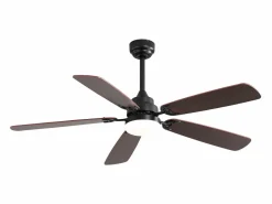 Ventilador de techo clásico de 52 pulgadas con iluminación LED regulable, 5 aspas, 6 velocidades y control remoto, motor de CC, MDF, (132 x 132 x 49 cm)^ Best