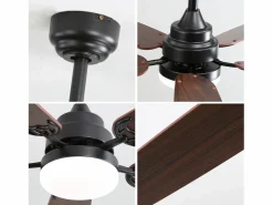 Ventilador de techo clásico de 52 pulgadas con iluminación LED regulable, 5 aspas, 6 velocidades y control remoto, motor de CC, MDF, (132 x 132 x 49 cm)^ Best