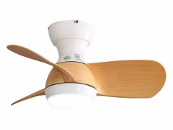 OKWISH Ventilador de techo color madera con luces LED regulables y 3 aspas de ABS para dormitorios y salones. Color natural claro New