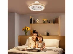 Ventilador de techo con iluminación LED, 6 aspas reversibles, mando a distancia, modo RGB, 40W, madera natural (50x50x22,5cm) Color natural claro Discount