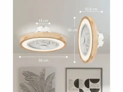 Ventilador de techo con iluminación LED, 6 aspas reversibles, mando a distancia, modo RGB, 40W, madera natural (50x50x22,5cm) Color natural claro Discount