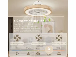 Ventilador de techo con iluminación LED, 6 aspas reversibles, mando a distancia, modo RGB, 40W, madera natural (50x50x22,5cm) Color natural claro Discount
