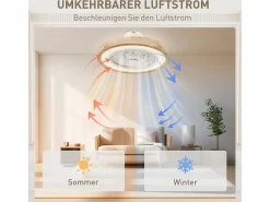 Ventilador de techo con iluminación LED, 6 aspas reversibles, mando a distancia, modo RGB, 40W, madera natural (50x50x22,5cm) Color natural claro Discount