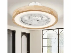 Ventilador de techo con iluminación LED, 6 aspas reversibles, mando a distancia, modo RGB, 40W, madera natural (50x50x22,5cm) Color natural claro Discount