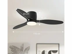Ventilador de techo con iluminación LED, motor DC reversible, 3 aspas, 6 velocidades, mando a distancia, (115x115x20cm)^ Best