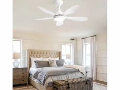 Ventilador de techo con luz, mando a distancia, 6 velocidades, motor DC reversible, ABS, (106,6x106,6x47,5 cm) Blanco Discount