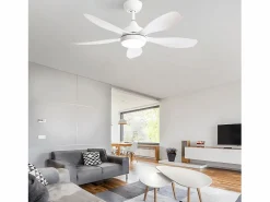 Ventilador de techo con luz, mando a distancia, 6 velocidades, motor DC reversible, ABS, (106,6x106,6x47,5 cm) Blanco Discount