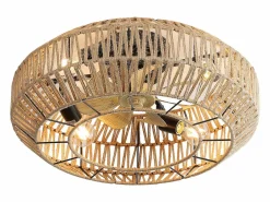 Hauss Spole Aire Acondicionado, Ventilación|Ventilador de techo con pantalla de cuerda de yute de 56 cm, 7 aspas con luz, 6 velocidades, motor CC reversible, luz natural