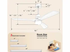 OKWISH Aire Acondicionado, Ventilación|Ventilador de techo de 52