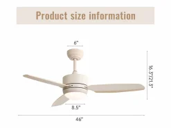 Ventilador de techo de 117 cm - Ventilador de techo para sala de estar con 6 velocidades y 3 aspas de ABS - Iluminación LED^OKWISH New