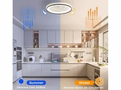 Ventilador de techo de 19 pulgadas con control remoto, 3 aspas de ABS, motor de CC ultrasilencioso, LED RGB regulable de 3 colores (48,26 x 48,26 x 12,7 cm) Blanco Online