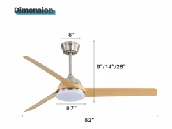 Ventilador de techo de 52 pulgadas - Con iluminación LED y control remoto - 3 aspas de ABS - para sala de estar Plateado