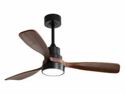 Ventilador de techo de 48 pulgadas con 3 aspas de madera maciza, control remoto, motor CC reversible y ahorro de energía, (122 x 122 x 39 cm) Negro Best