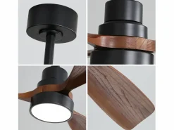 Ventilador de techo de 48 pulgadas con 3 aspas de madera maciza, control remoto, motor CC reversible y ahorro de energía, (122 x 122 x 39 cm) Negro Best