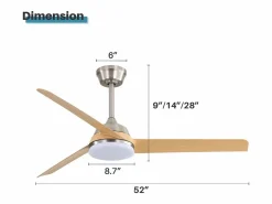 Ventilador de techo de 52 pulgadas con luz LED de 22 W, 3 aspas de ABS, control remoto, níquel cepillado, ideal para sala de estar (132 x 132 x 36,5 cm) Amarillo Hot