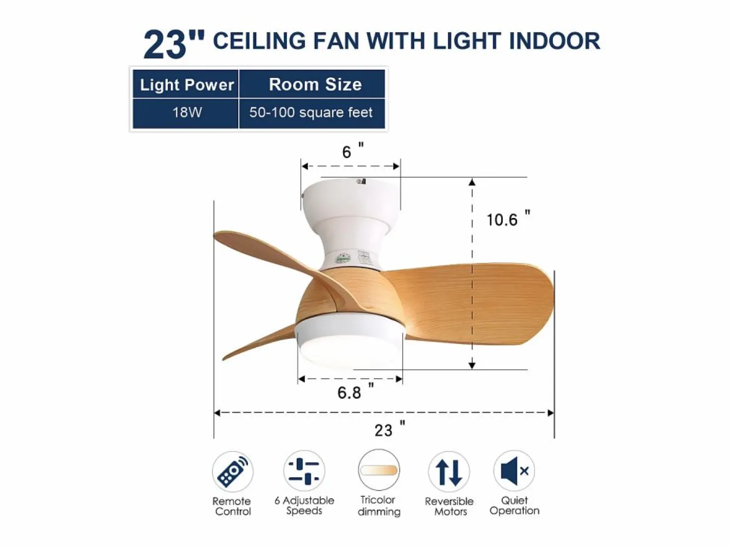 Aire Acondicionado, Ventilación|Ventilador de techo de madera clara de 23 pulgadas - Ventilador de techo con luz LED y 3 aspas de ABS - para dormitorio
