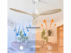 Ventilador de techo de madera de 52 pulgadas - Ventilador de techo con control remoto, 6 velocidades y 3 aspas - para sala de estar Blanco Online