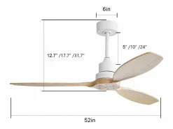 Ventilador de techo de madera de 52 pulgadas - Ventilador de techo con control remoto, 6 velocidades y 3 aspas - para sala de estar Blanco Online