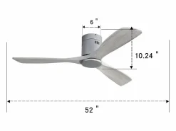 Aire Acondicionado, Ventilación|Ventilador de techo empotrado de 52 pulgadas, 3 aspas de madera tallada, motor reversible silencioso, control remoto sin luz (132 x 132 x 24,5 cm)