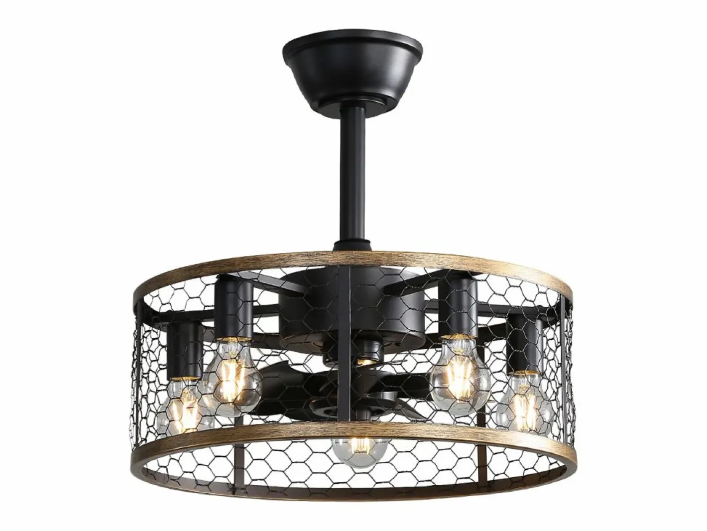 OKWISH Aire Acondicionado, Ventilación|Ventilador de techo industrial tipo jaula - Ventilador de techo con luz y control remoto - Aspas de ABS