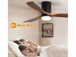 Ventilador de techo interior con luz, 3 palas de madera maciza, motor silencioso y reversible, mando a distancia, (132x132x30 cm)^ Clearance