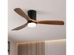 Ventilador de techo interior con luz, 3 palas de madera maciza, motor silencioso y reversible, mando a distancia, (132x132x30 cm)^ Clearance